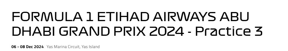 نتایج تمرین سوم گرندپری فرمول 1 ابوظبی 2024 و گزارش و تحلیل پرکتیس سومتاریخ: ۶ تا ۸ دسامبر ۲۰۲۴ محل: پیست یاس مارینا، جزیره یاس FORMULA 1 ETIHAD AIRWAYS ABU DHABI GRAND PRIX 2024 - Practice 3 Etihad Airways 06 - 08 Dec 2024 Yas Marina Circuit, Yas Island