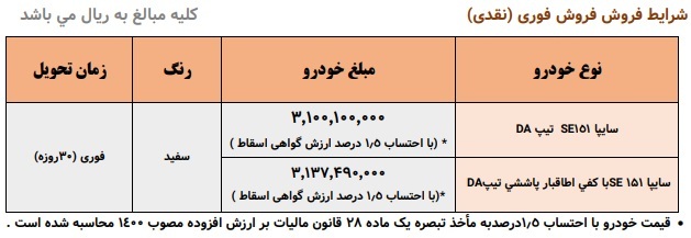 اطلاعیه فروش فوری نقدی وانت سایپا 151