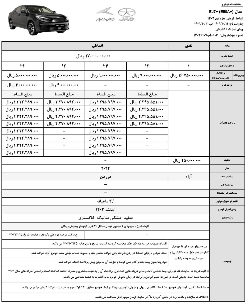 شرایط جدید فروش خودروهای برقی کی ام سی جی7 پلاس (فروش دو خودرو برقی KMC EJ7 و KMC EJ7+ ) شرکت کرمان موتور CAREXPRESS.IR